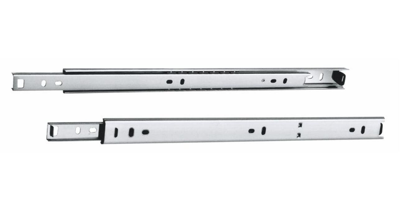 China Iron Steel Ball Bearing Kitchen Cabinet Drawer Slides Self Closing 27mm 2 Fold on sale