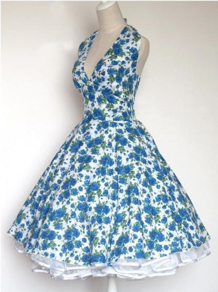 cotton print floral vintage swing dress , midi evening dresses