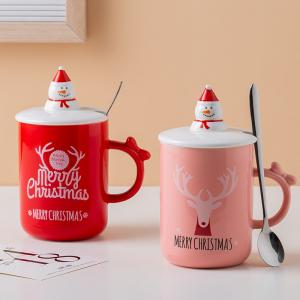 China New Festival Mug Christmas Round Santa Claus Lid Stainless Steel Spoon Elk Pattern Ceramic Mug With Cover on sale