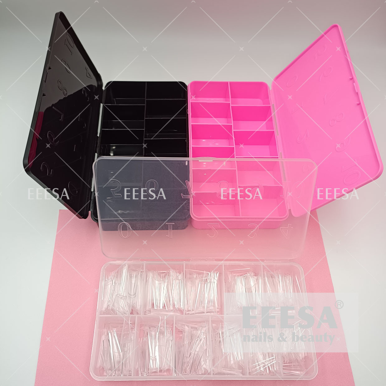 Buy cheap Private Label Custom Numbered Plastic Clear Transparent Black Pink Empty Nail from wholesalers