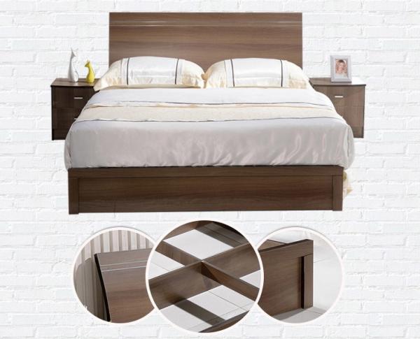 Cheap style rent Apartment home furniture melamine plate bed 1.2m- 1.5m-1.8 m light walnut color