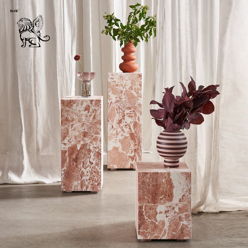 Solid Natural Stone Display Stand Marble Side Table Pink Color Living Room Luxury Furniture European Style