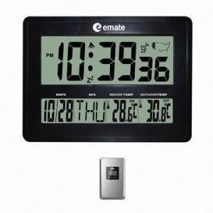 China Atomic Digital Wall Clock with Big LCD Screen Display and Indoor/Outdoor Temperature on sale