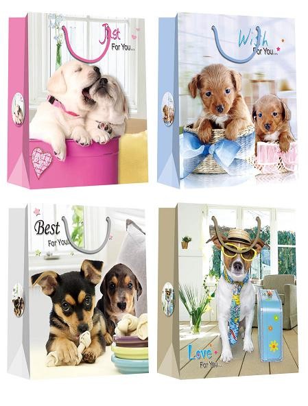  Christmas Paper Gift Bags with lovely dog pattern desgins Manufactures