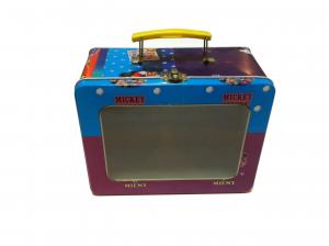 Metal Tin Lunch Box With Handle And Pvc Window / Colorful Hinge Box