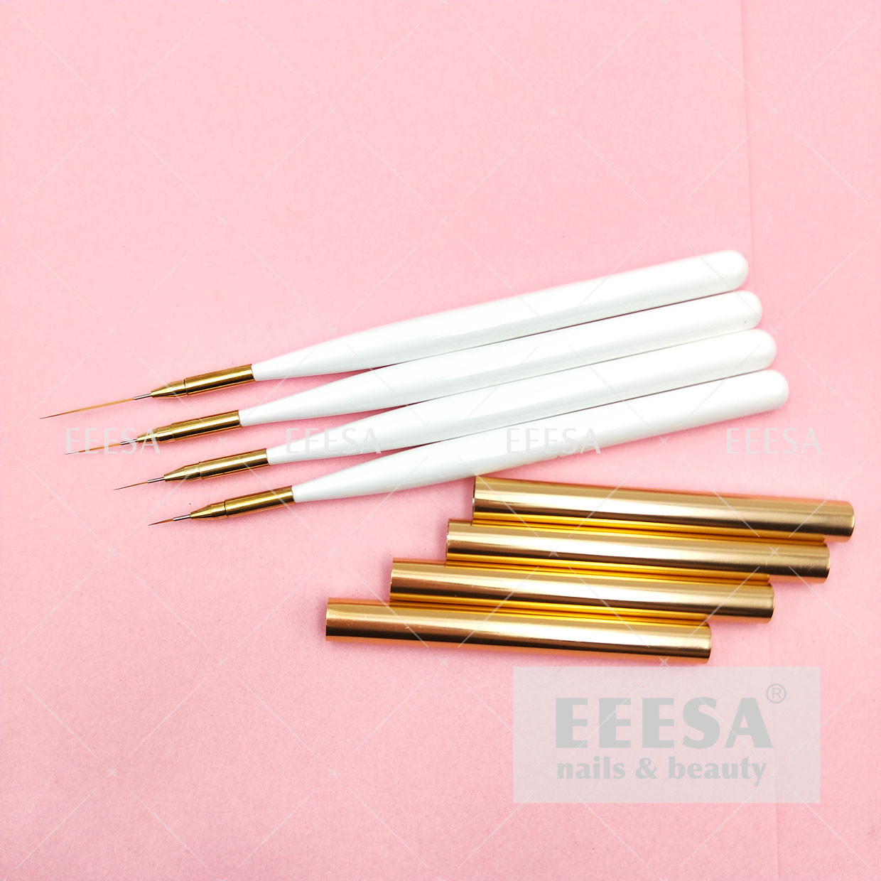  5 7 12 20Mm In White Wooden Handle Rose Gold Lid Nail Art Striper Detail Liner Brushes Set Manufactures