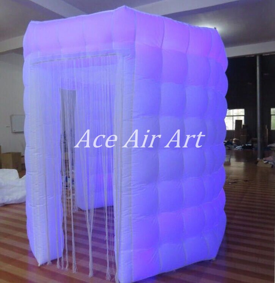 white oxford octagon inflatable photobooth with 1 door enclosure with led lights offered made in China