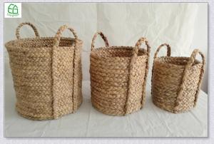 Beachcomber Utility basket 100% hand woven water hyacinth round storage basket with handle, hamper, seagrass basket
