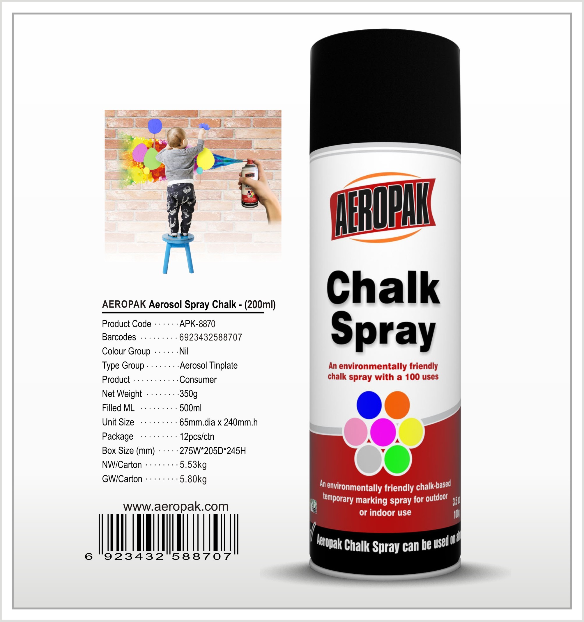  Aeropak  aerosol can 200ml  Chalk spray paint with all colors Manufactures