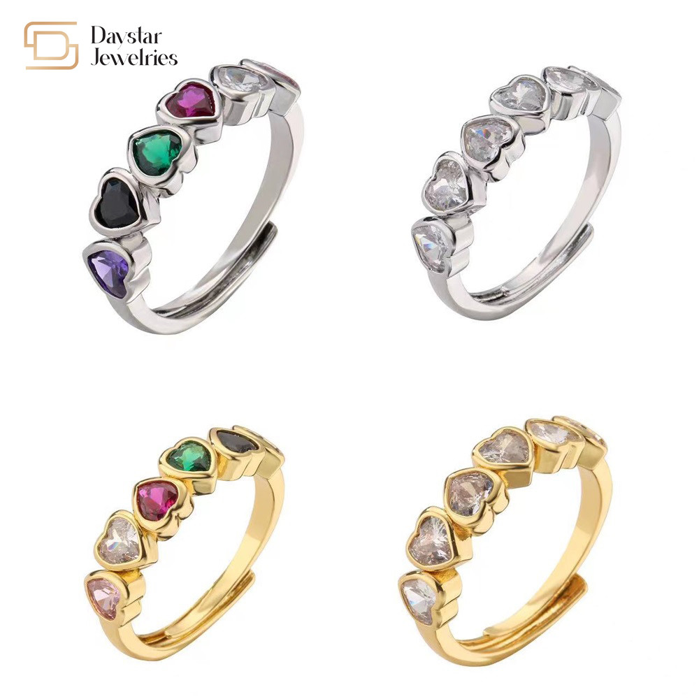China 18k Gold Plated Heart Diamond Rings Adjustable Open Sweet Love Zircon on sale