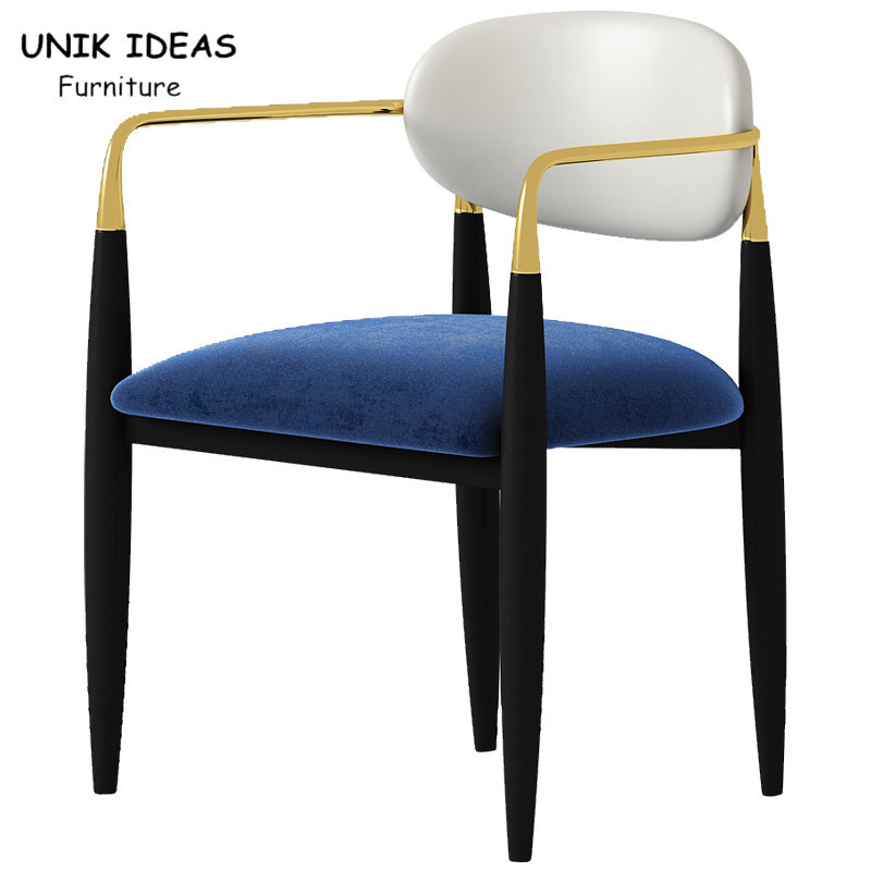 China Navy Blue Metal Frame Dining Table And Chairs For Small Spaces Tufted Leather 58x58x73CM on sale
