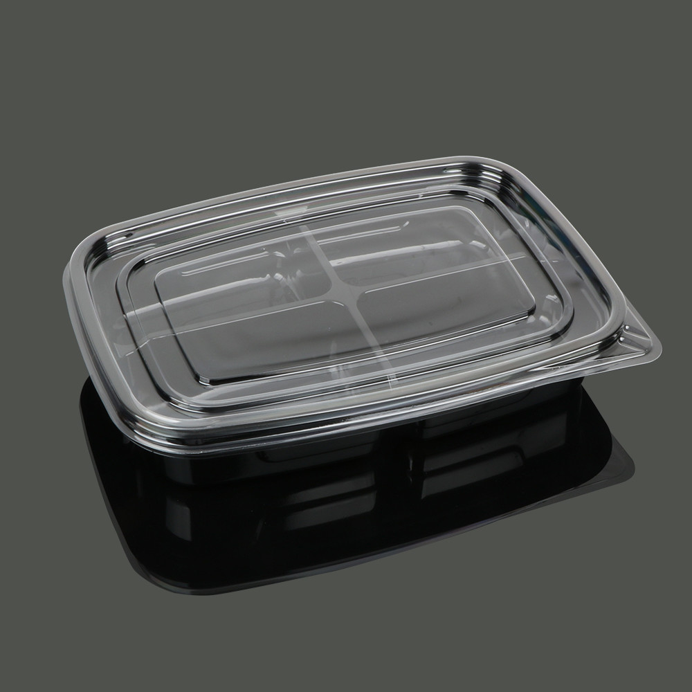 China 4 Compartment 24.5*17.5*4cm Black Disposable Food Containers on sale