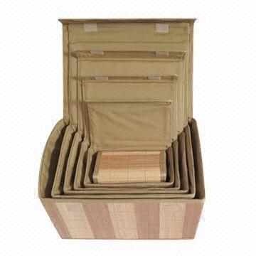 China Vertical stripe S/6 bamboo storage box with lid on sale