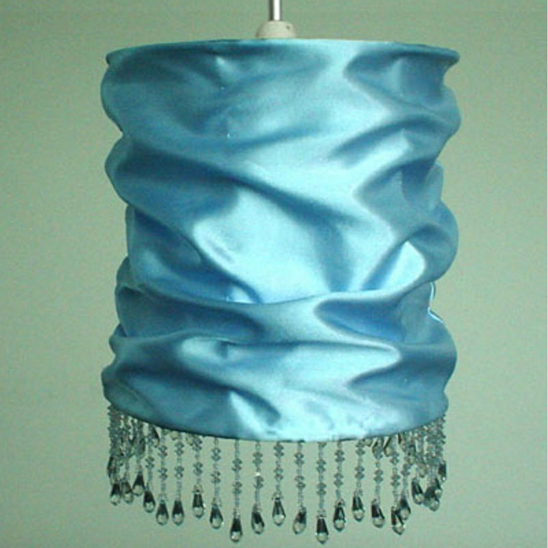 China Collapsible Drum Navy Blue Velvet Lampshade With Clear Beads on sale