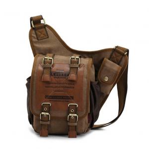 China Canvas Leather Men Messenger Bag Khaki Outdoor Hiking Travel Shoulder Cross-body Waist Pac on sale