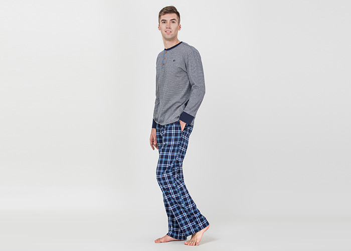 Plus Size Mens Luxury Sleepwear Spring Pajamas Functional Placket With One Button