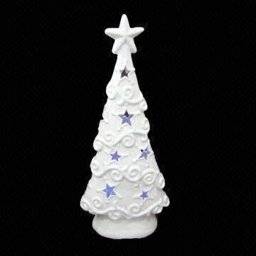 China White Ceramic Christmas Tree Candle Holder with LED T-light on sale