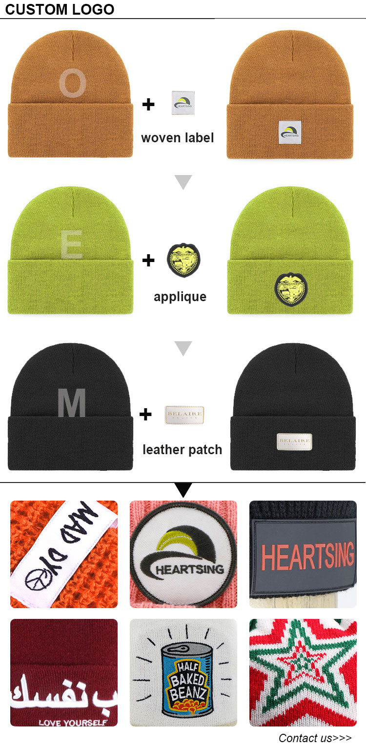 60cm Embroidery Knit Beanie Hats For Men Fluorescent Hat