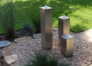 China Square Cylinder Cascading Garden Water Fountain Feature Of Stainless Steel on sale