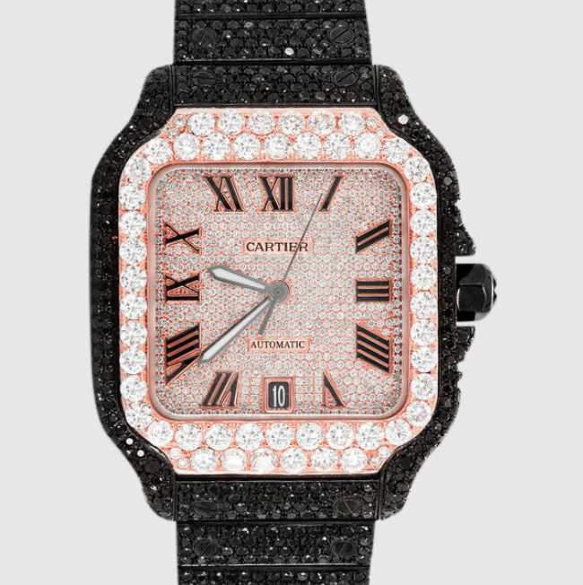 Buy cheap Scratch Resistant Black Iced Out Watch Square Dial Santos 40mm SS With Diamonds from wholesalers