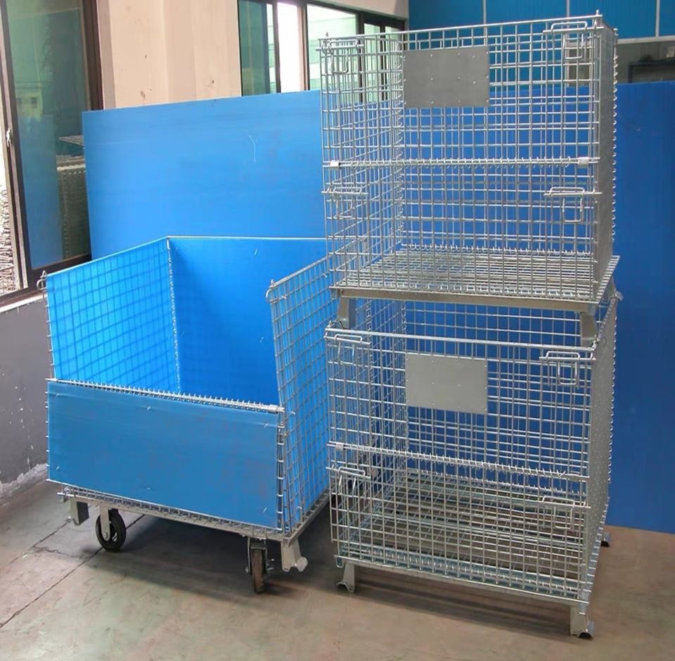 China Heavy Foldable Mesh Pallet Steel Storage Cages Folding Lockable Storage Cages Wire Mesh Container For Storage System on sale