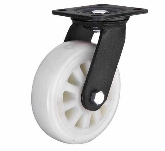 Quality Black lacquer plated Swivel caster, rotating 4"x2" white nylon wheel for heavy duty castor with durable wheel for sale