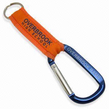  8cm Flat Carabiner Hooks with Woven Label Stitched Short Strap and Silkscreen Printing Logo Manufactures