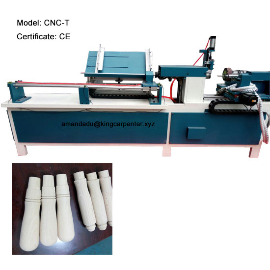 China CNC wood lathe wooden handle making machine with form cutter full automatic drilling sanding functions on sale