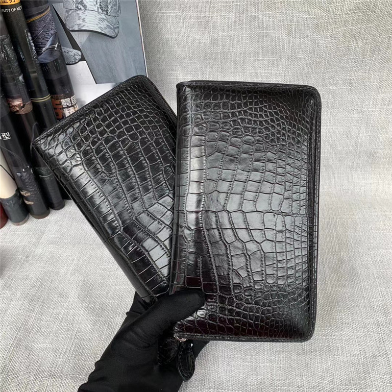 China Genuine Real True Crocodile Belly Skin Male Clutch Purse Men's Long Wallet Authentic Alligator Leather Large Card Holder on sale