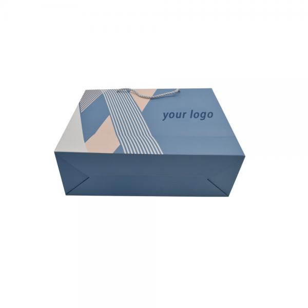 Craft Paper Small Blue Custom Paper Shopping Bags With Ribbon