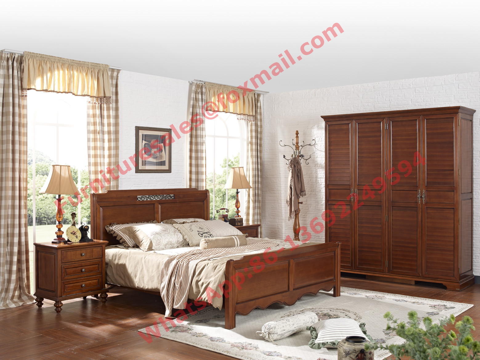  English Country Style Solid Wood Bed in Wooden Bedroom Furniture sets Manufactures