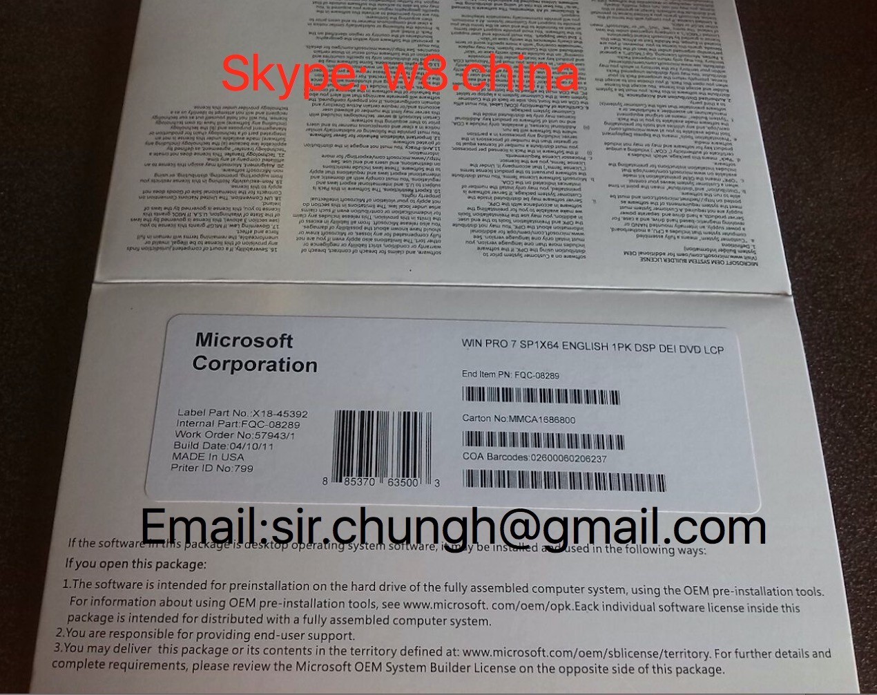Windows Softwares Windows 7 professional Pro Pack OEM oem key windows 7 pro oem box OEM package white coa and coa