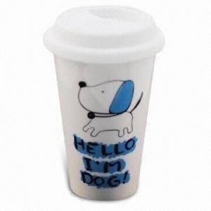 China Double Wall Ceramic Mug with Silicone Lid, Customized Designs and Logos are Welcome on sale