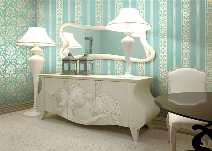 Removable Light Green Modern Damask Wallpaper Country Style With Non Woven Materials