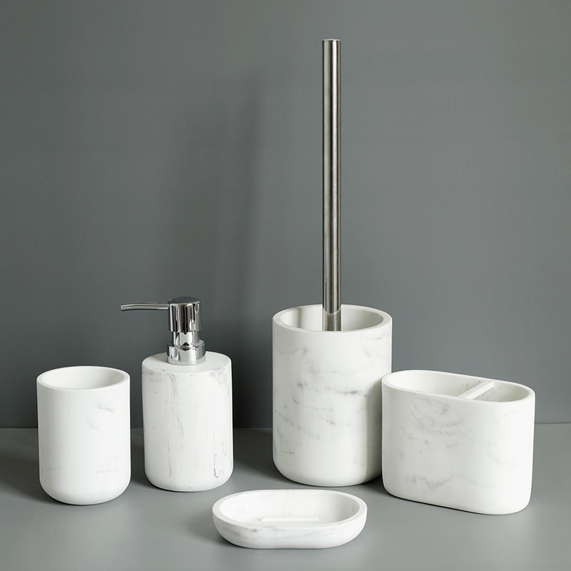 China OEM Marble Ceramic Bathroom Soap Dispenser Set 5 Piece For Shower Room on sale