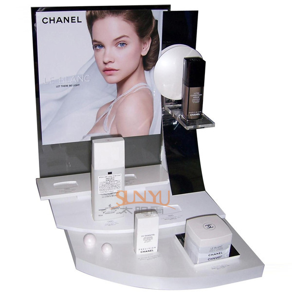  Plexiglass Cosmetic Makeup Organizer Retail POS Displays White Retail Ladder Shaped Manufactures