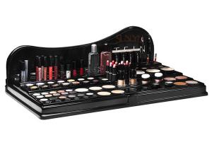  Acrylic Makeup Organizer Cosmetics Display Racks / Cosmetic Organizer Countertop Black Smooth Manufactures