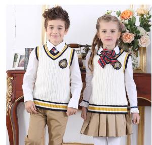 High quality Children's School Uniform Sweater sleeveless with V-neck sewing private logo