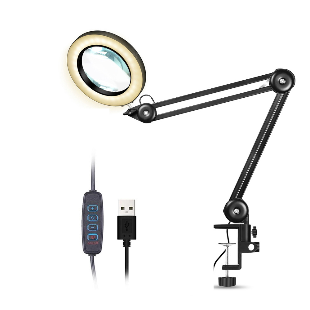 China USB power supply Magnifying lamp  swivel arm magnifier desk lamp with clamp task magnifier led illuminated on sale