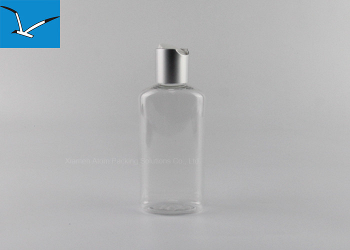 China PET flat plastic bottles 150ml with silver press cap for cosmetic shower gel on sale
