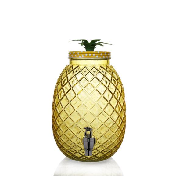 Quality New 4.5L Pineapple Colored Glass Juice Beverage Dispenser Jar with Tap for sale