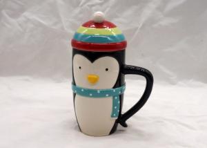 China Creative 3D Ceramic Mug Multi Colors Penguin Travel Mug With Christmas Cap Lid on sale