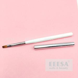  Private Label #6 White Wood Handle Silver Lid Flat Uv Nail Building Gel Brush Manufactures