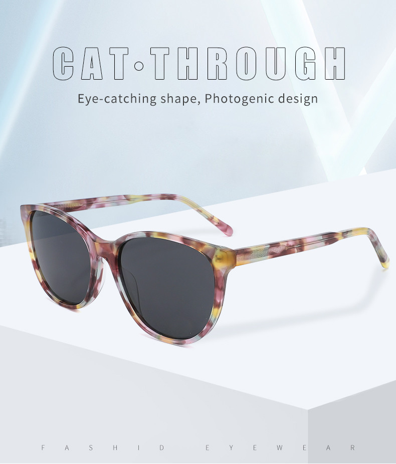 Cat Eye Round Acetate Sunglasses Colored CE With Polarized Lens