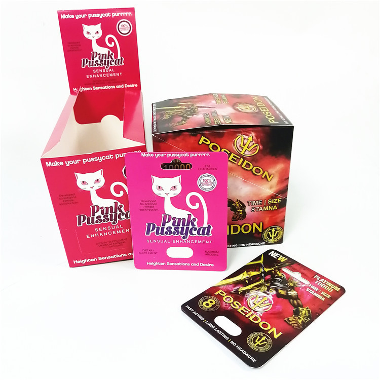 China Advertising Printing Custom Plastic 3D Lenticular Card Custom Rhino Male Enhancement Pill Packaging Boxes Pink Pussycat on sale