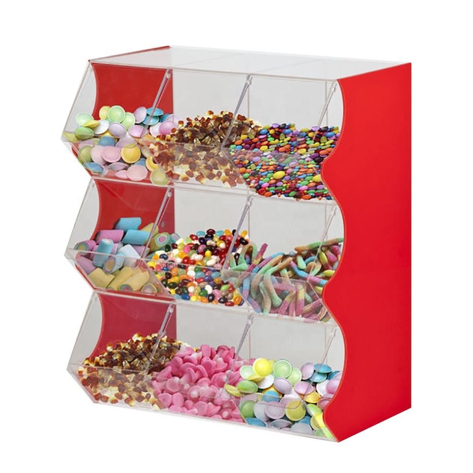  3mm Thickness Acrylic Candy Display Bins With Dividers Lucite Cabinet Manufactures