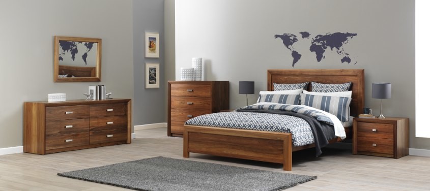  Apartment Furniture Bedroom Furniture Set Queen Size Bed Bedside Tables with Drawer Chest made by Walnut wood E1 MDF Manufactures