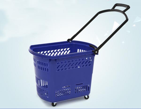 Quality Durable Rolling Plastic Shopping Basket With Wheels OEM / ODM Available for sale