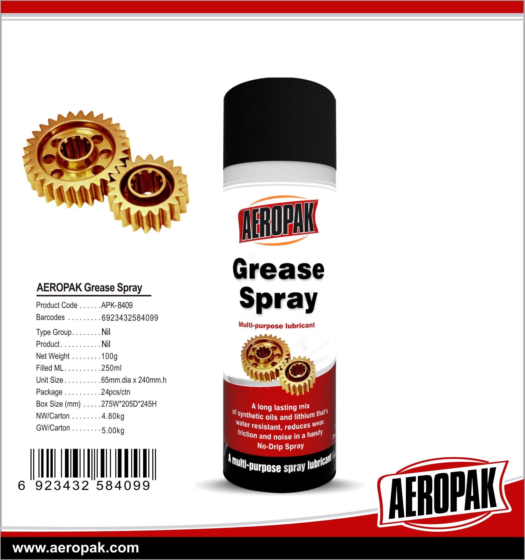  AEROPAK 500ML aerosol spray can Multi purpose lubrcant Grease Spray Manufactures