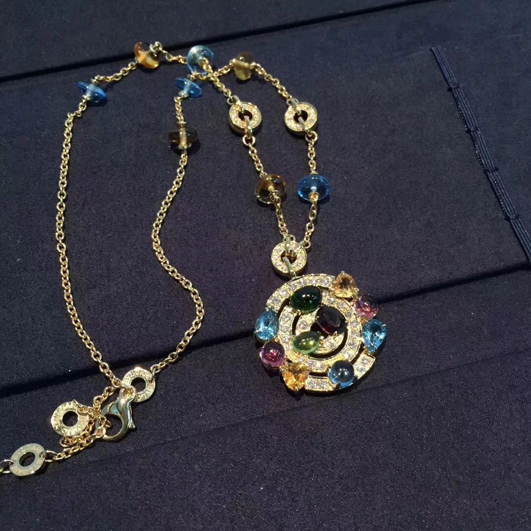  Luxury Custom 18K Gold Jewelry , Bulgari Astrale Necklace With Gemstones Manufactures